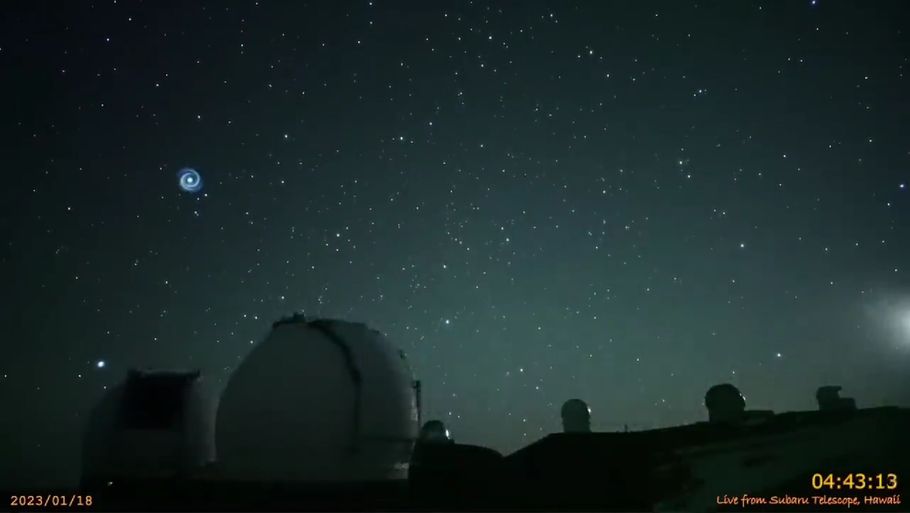 Den blå hvirvelstrøm blev fanget med Suburu-teleskopet ved det nationale japanske rumobservatorium. (Foto: Subaru Telescope)