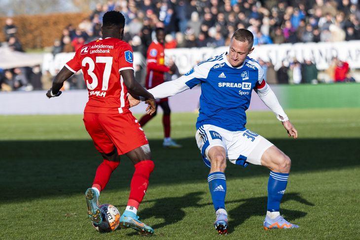 Marcel Rømer (th) mener bestemt ikke, at Superliga-sæsonen er forbi for Lyngby. Foto: Martin Sylvest/Ritzau Scanpix