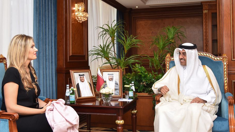 Eva Kaili og Qatars arbejdsminister Al Marri er blandt Qatars hovedpersoner. Foto: Ritzau Scanpix