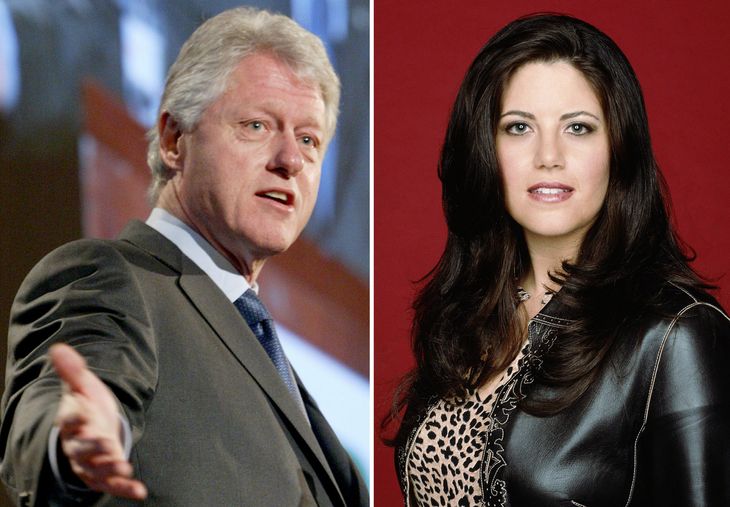 Bill Clintons affære med praktikanten Monica Lewinsky er måske verdens mest berømte affære - og tilsyneladende noget, der stadig giver anledning til jokes. Arkivfotos:  AP Photo/Mary Altaffer/FOX, S.Jones/Ritzau Scanpix