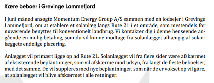 Der er godt 1000 naboer til Lammefjord Solpark-projektet, edr har fået det her brev.