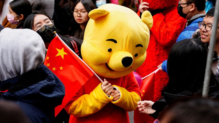 Peter Plys - eller nærmere bestemt horrorfilmen om den gule bjørn - er stadig ikke velkommen i Kina. Foto: Bing Guan/Ritzau Scanpix