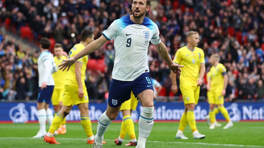 For 55. gang kom Harry Kane på måltavlen for England, da landsholdet søndag vandt over Ukraine i EM-kvalifikationen. Foto: Carl Recine/Reuters