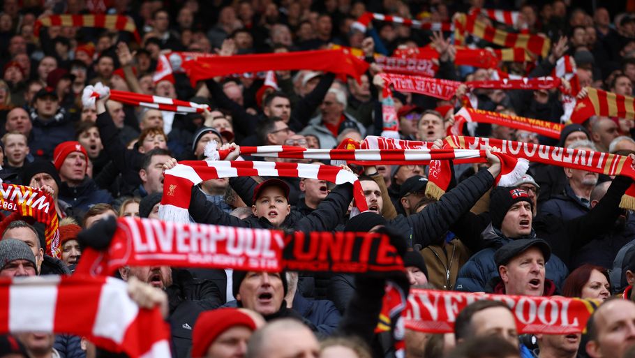 Jublen var stor på Anfield, da Liverpool slog Manchester United med 7-0. Foto: Carl Recine/Ritzau Scanpix