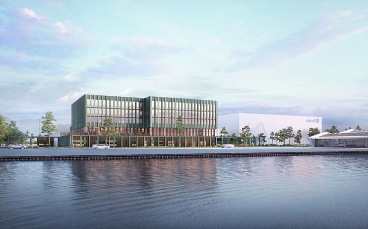 Arkitekttegning af det nye lager- og kontorkompleks, der er tegnet af CF Møller. Foto. CF Møller